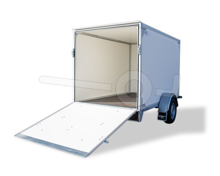 Neergaande achterklep in plaats van achterdeuren op twins Trailers gesloten aanhangwagen tot 180cm hoog