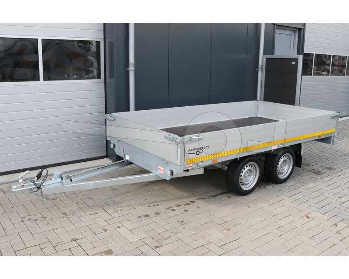 Eduard tandemas plateauwagen 310x160cm met 30cm borden, afmeting 310x160cm, bruto laadvermogen 750kg ongeremd, laadvloerhoogte 63cm