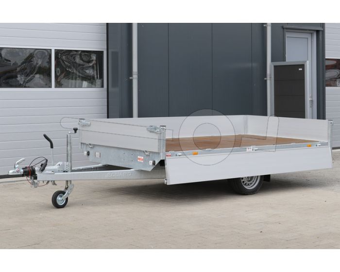 Eduard enkelas plateauwagen 310x160cm met 30cm borden, bruto laadvermogen 1350kg en laadvloerhoogte 63cm