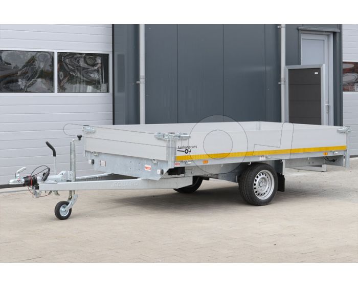 Enkelas plateauwagen Eduard afmeting 310x180cm met 30cm borden, laadvloerhoogte 63cm en bruto laadvermogen 1350kg