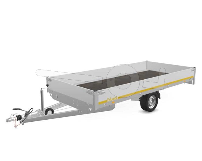 Eduard plateauwagen 4018-3-PB30-180-63, Lxb 406x180cm, Bruto 1800kg (1393kg netto), Lvh 63cm, Alu borden 30cm, Enkelas geremd, Banden 195/50R13