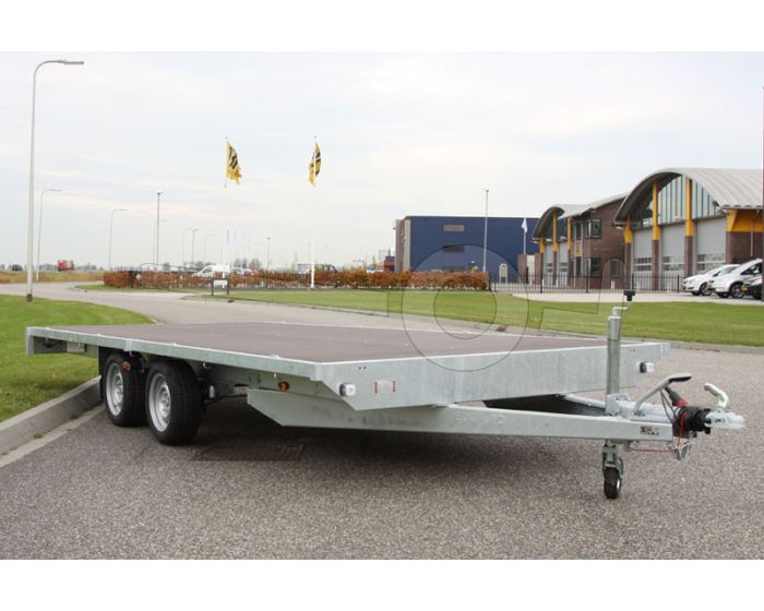Vlakke plateauwagen zonder borden Eduard 406x180cm met laadvloerhoogte 72cm en bruto laadvermogen 2500kg