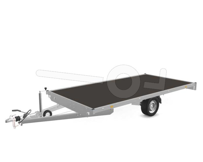 Eduard plateauwagen 4020-3-PV-180-63, Lxb 406x200cm, Bruto 1800kg (1315kg netto), Lvh 63cm, Vlak zonder borden, Enkelas geremd, Banden 195/50R13