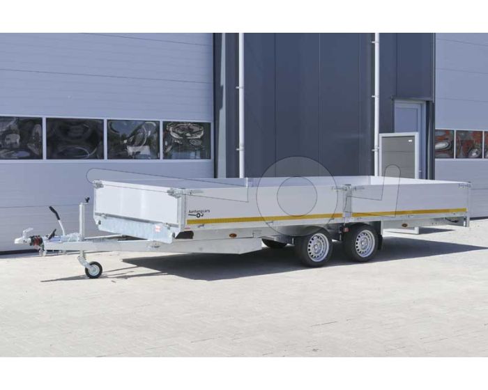 Plateauwagen Eduard afmeting 506x200cm met 40cm aluminium borden, bruto laadvermogen 3500kg, laadvloerhoogte 63cm