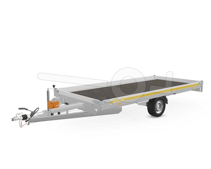 Eduard autotransporter 4018-3-PMB10-180-63, Lxb 406x180cm, Bruto 1800kg (1206kg netto), Lvh 63cm, Oprijhoek circa 15°, Alu borden 10cm, Dichte vloer, Enkelas geremd, Banden 195/50R13, Met oprijplaten en lier.