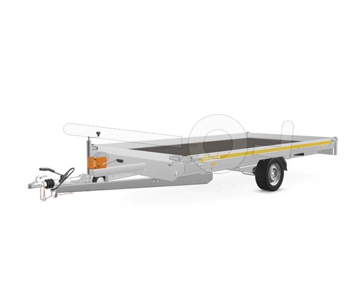 Eduard autotransporter 4020-3-PMB10-180-63, Lxb 406x200cm, Bruto 1800kg (1189kg netto), Lvh 63cm, Oprijhoek circa 15°, Alu borden 10cm, Dichte vloer, Enkelas geremd, Banden 195/50R13, Met oprijplaten en lier.