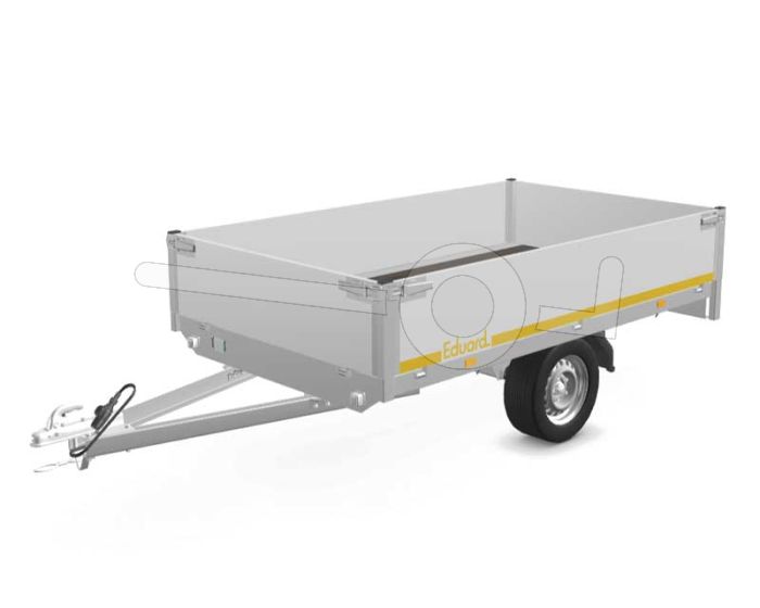 Eduard multitransporter 2615-3-POB40-180-63, Lxb 260x150cm, Bruto 1800kg (1437kg netto), Lvh 63cm, Alu borden 40cm, Enkelas geremd, Banden 195/50R13, Met oprijplaten (geen lier).