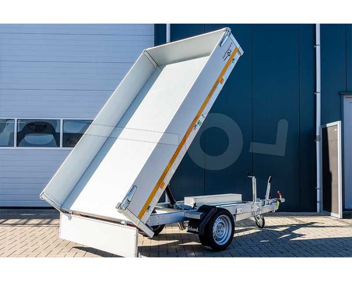 Eduard achterwaartse kipper met oprijplaten 2615-3-1OB40-180-P-63, Lxb 260x150cm, Bruto 1800kg (1382kg netto), Elektrische en handmatige bediening, Lvh 63cm, Borden 40cm, Enkelas geremd, Banden 195/50R13