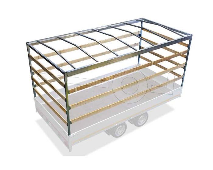 Huifstellage voor Eduard plateauwagen, multitransporter of kipper met een laadbak van 310x160cm. Hoogte 200cm, gemeten vanaf de laadvloer. Onderdeel 3116-S-STD-200.