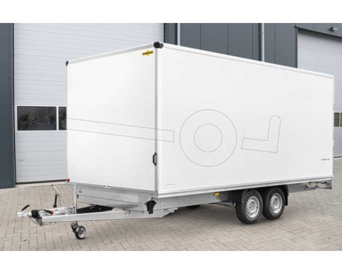 Gesloten plateau aanhangwagen met wielen onder de laadbak Humbaur HK 305225-20PF30 afmeting 518x243x188 cm bruto laadvermogen 3000 kg