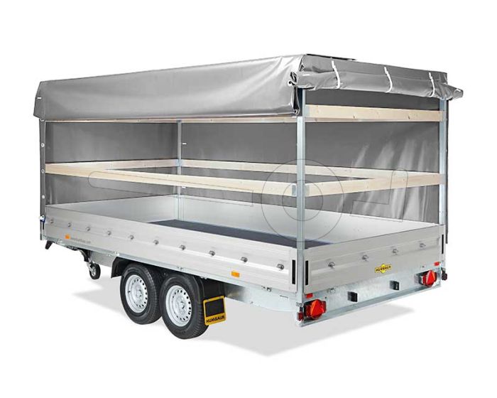 Huif voor de Humbaur HT en HN plateauwagen 310 x 165 cm met een dakhoogte van 200 cm vanaf de laadvloer.