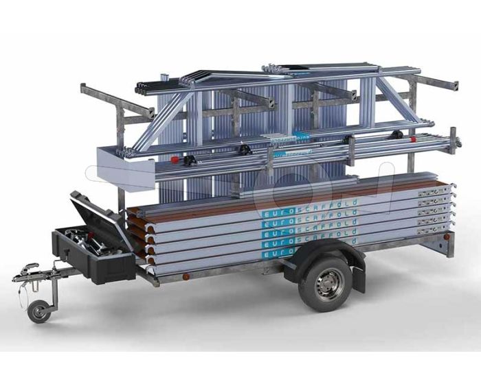 Euroscaffold steigeraanhanger met rolsteiger 305x135cm, werkhoogte 10,2 meter