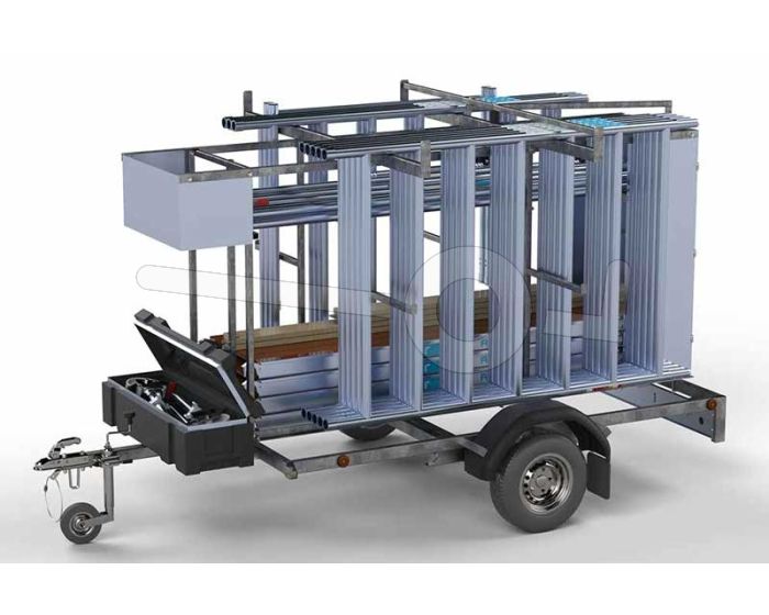 Euroscaffold basic met carbon vloeren 250x135cm 10,2 meter rolsteiger met steigeraanhanger afsluitbaar