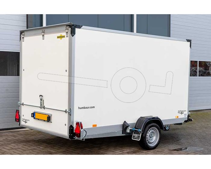 Humbaur HKT 132817-18P hydraulisch zakbare gesloten aanhangwagen 280x177x180cm, bruto 1350kg, met elektrische bediening op de dissel gemonteerd