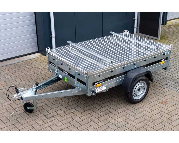 Martz bagagewagen 205x125, 750kg (584 netto), metalen borden en deksel, banden 13", enkelas ongeremd