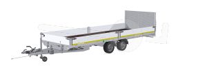 Eduard machinetransporter 5520-4-AK3-3063-J, Lxb 556x200cm, Kantelbaar, Bruto 3000kg (netto 2041kg), Lvh 63cm, Alu borden 30cm, Brede oprijklep, Tandemas geremd, Banden 195/50R13, Handmatige bediening.