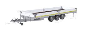 Eduard kantelbare multitransporter 5022-5-AO3-3563-J, Lxb 506x220cm, Bruto 3500kg (2425kg netto), Lvh 63cm, Alu borden 30cm, Tridemas geremd, Banden 195/50R13, Met oprijplaten. Handmatige bediening.