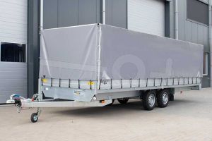 Lesaanhangwagen met huif van Twins Trailers, aluminium laadborden, conform CBR eisen, 451x187cm (lxb bak), 2000kg bruto, 180cm hoog vanaf de grond, tandemas geremd