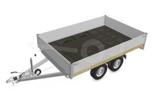 Eduard plateauwagen 3120-4-PB40-200-72, Lxb 310x200cm, Bruto 2000kg (1463kg netto), Lvh 72cm, Alu borden 40cm, Tandemas geremd, Banden 155R13