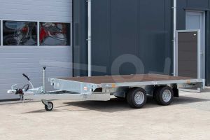 Eduard vlakke plateauwagen zonder borden 3518-4-PV-300-56, 356x180cm, bruto laadvermogen 3000kg, laadvloerhoogte 56cm, geremde tandemasser met 195/55R10 banden