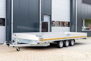 Eduard plateauwagen 4020-5-PB30-350-56, Lxb 406x200cm, Bruto 3500kg (2789kg netto), Lvh 56cm, Alu borden 30cm, Drieasser geremd, Banden 195/55R10
