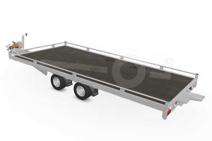 Eduard autotransporter 5020-4-PMR10-2756, Lxb 506x200cm, Bruto 2700kg, Lvh 56cm, Oprijhoek 15&deg;, Reling 10cm, Dichte vloer, Tandemas geremd, Banden 195/55R10, Met oprijplaten en lier.