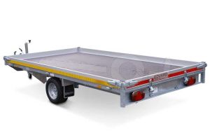 Eduard multitransporter 3318-3-PMB10-135-56, Lxb 330x180cm, Bruto 1350kg (964kg netto), Lvh 56cm, Alu borden 10cm, Enkelas geremd, Banden 195/55R10, Met oprijplaten en lier.