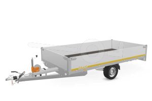 Eduard multitransporter 3518-3-PMB40-180-63, Lxb 350x180cm, Bruto 1800kg (1275kg netto), Lvh 63cm, Alu borden 40cm, Enkelas geremd, Banden 195/50R13, Met oprijplaten en lier.