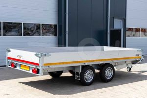 Eduard multitransporter 3518-4-PMB40-270-72, Lxb 356x180cm, Bruto 2700kg (2063kg netto), Lvh 72cm, Alu borden 40cm, Tandemas geremd, Banden 195/65R14, Met oprijplaten en lier.