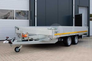 Eduard multitransporter 3518-4-PMB40-300-63, Lxb 356x180cm, Bruto 3000kg (2363kg netto), Lvh 63cm, Alu borden 40cm, Tandemas geremd, Banden 195/50R13, Met oprijplaten en lier.