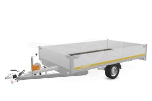 Eduard multitransporter 3520-3-PMB40-180-63, Lxb 350x200cm, Bruto 1800kg (1275kg netto), Lvh 63cm, Alu borden 40cm, Enkelas geremd, Banden 195/50R13, Met oprijplaten en lier.
