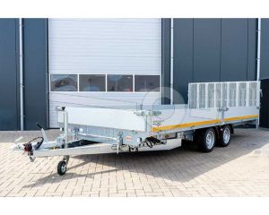Eduard machinetransporter 6020-4-AK3-3056-N, Lxb 606x200cm, Kantelbaar, Bruto 3000kg (netto 2009kg), Lvh 56cm, Alu borden 30cm, Brede oprijklep, Tandemas geremd, Banden 195/55R10, Elektrische bediening.