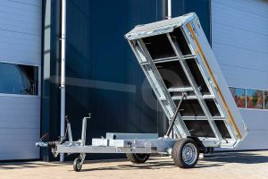 Eduard achterwaartse kipper 2615-3-1B40-180-J-63, Lxb 260x150cm, Bruto 1800kg (1444kg netto), Handmatige bediening, Lvh 63cm, Borden 40cm, Enkelas geremd, Banden 195/50R13