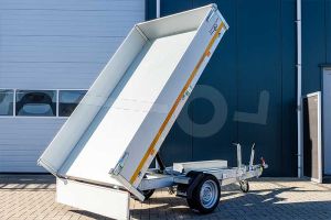 Eduard achterwaartse kipper met oprijplaten 2615-3-1OB30-180-J-72, Lxb 260x150cm, Bruto 1800kg (1400kg netto), Handmatige bediening, Lvh 72cm, Borden 30cm, Enkelas geremd, Banden 185/70R13