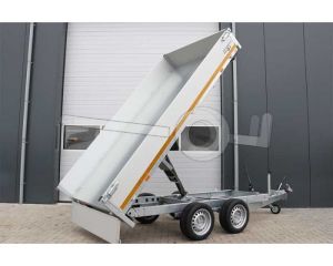 Eduard achterwaartse kipper met oprijplaten 3118-4-1O3-3563-P, Lxb 310x180cm, Bruto 3500kg (2660kg netto), Elektrische en handmatige bediening, Lvh 63cm, Borden 30cm, Tandemas geremd, Banden 195/50R13