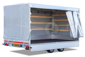 Huifdoek 3116-Z-SFZ-18-7500 ten behoeve van huif met schuifzeil voor Eduard plateauwagen, multitransporter of kipper met een laadbak van 310x160cm Hoogte 180cm gemeten vanaf de laadvloer. Kleur van het huifdoek is 7500 grijs.