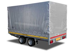 Standaard huifdoek 330x180x160cm 3318-Z-STD-16-7500 voor Eduard plateauwagen, multitransporter of kipper met een laadbak van 330x180cm. Hoogte 160cm gemeten vanaf de laadvloer. Kleur van het huifdoek is 7500 grijs.