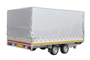 Standaard huifdoek 406x200x180cm 4020-Z-STD-18-7500 ten behoeve van standaard huif voor Eduard plateauwagen of multitransporter met een laadbak van 406x200cm. Hoogte 180cm gemeten vanaf de laadvloer. Kleur van het huifdoek is 7500 grijs.