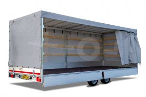 Huifdoek 456x220x220cm 4522-Z-SFZ-22-7500 ten behoeve van huif met schuifzeil voor Eduard plateauwagen of multitransporter met een laadbak van 456x220cm. Hoogte 220cm gemeten vanaf de laadvloer. Kleur van het huifdoek is 7500 grijs.