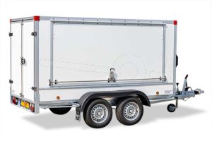Powertrailer gesloten aanhangwagen met optionele zijklep, voorzien van slot en gasveren