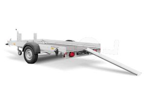 Transporter voor motoren, 311x176x15,  bruto1500kg (1196 netto), vloerhoogte 57cm, banden 14", enkelas