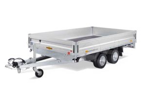 Humbaur plateauwagen HN 356221 GR, 622x207cm, bruto 3500kg (2585 netto), laadvloerhoogte 65cm, 35cm aluminium borden, banden 13", tandemas geremd