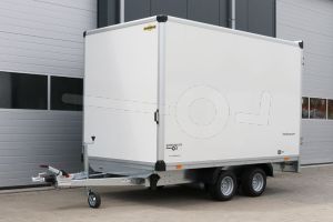 Humbaur HKN 203218-20PF30 verlaagde gesloten aanhangwagen plateau 318x173x188cm vooraanzicht