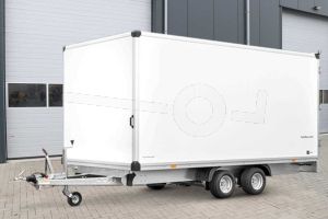 Humbaur HKN 255221-20PF30 gesloten plateau aanhangwagen bakafmeting 518x203x188 cm bruto laadvermogen 2500 kg met witte 30mm purferro panelen en 10 inch wielen