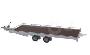 Eduard autotransporter, Lxb 506x220cm, Bruto 3000kg, Lvh 56cm, Oprijhoek 15&deg;, Reling 10cm, Dichte vloer, Tandemas geremd, Banden 195/55R10, Met oprijplaten en lier.