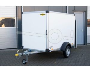 Humbaur gesloten aanhangwagen 251x132x152cm (lxbxh), HK 752513-15P FlexZurr, Bruto 750kg (365kg netto), Witte 15mm plywoodpanelen, E&eacute;n achterdeur, Vloerhoogte 50cm, Banden 145/80R13, Enkelas ongeremd