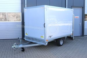 Gesloten plateau aanhangwagen TwinArc TG01P-E09, (lxbxh) 257x157x150cm, Bruto 750kg (468kg netto), 25mm Sandwichpanelen, 2 achterdeuren, Enkelas ongeremd, Banden 10"