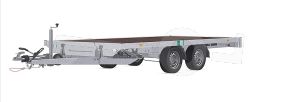Eduard kantelbare autotransporter 4020-4-AOV-3063-N, Lxb 406x200cm, Bruto 3000kg (netto 2242kg), Lvh 63cm, Vlak zonder borden, Tandemas geremd, Banden 195/50R13, Met oprijplaten. Elektrische bediening.