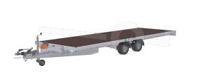 Eduard multitransporter 6020-4-PMV-3056, Lxb 606x200cm, Bruto 3000kg (2210kg netto), Lvh 56cm, Vlak zonder borden, Tandemas geremd, Banden 195/55R10, Met oprijplaten en lier.