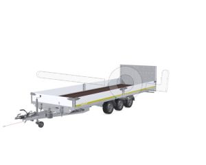 Eduard machinetransporter 6022-5-AK3-3563-J, Lxb 606x220cm, Kantelbaar, Bruto 3500kg (netto 2222kg), Lvh 63cm, Alu borden 30cm, Brede oprijklep, Tridemas geremd, Banden 195/50R13, Handmatige bediening.